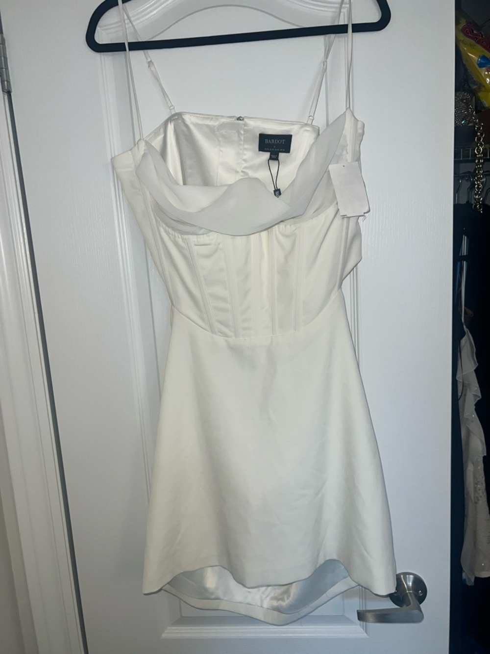 Bardot White Satin Cowl Neck Mini Dress